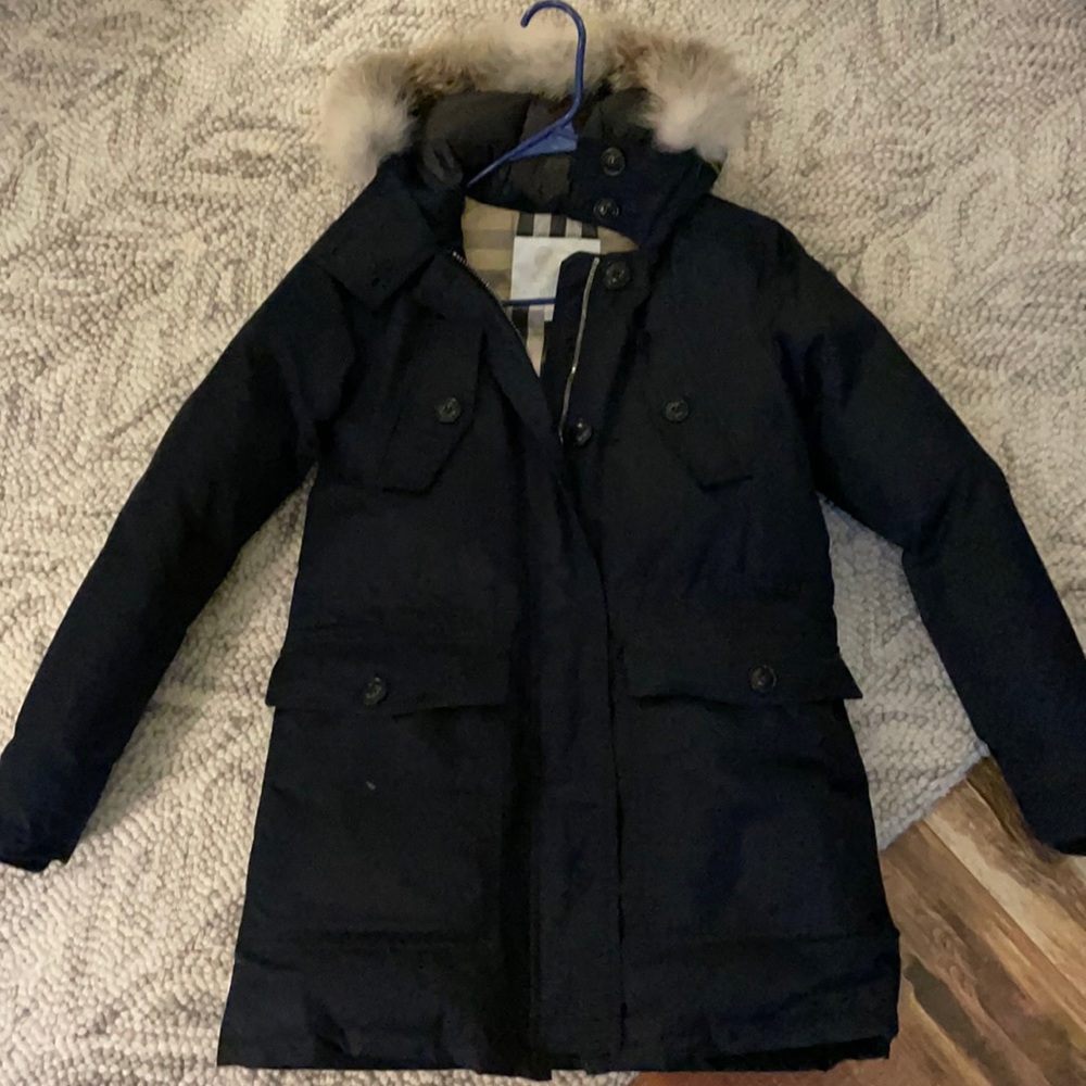 Burberry youth down jacket with fur trim hood
